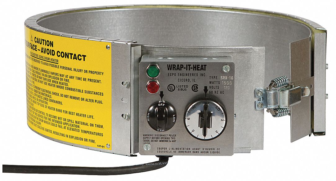 Drum Heater 45.56 in L Steel 115V AC
