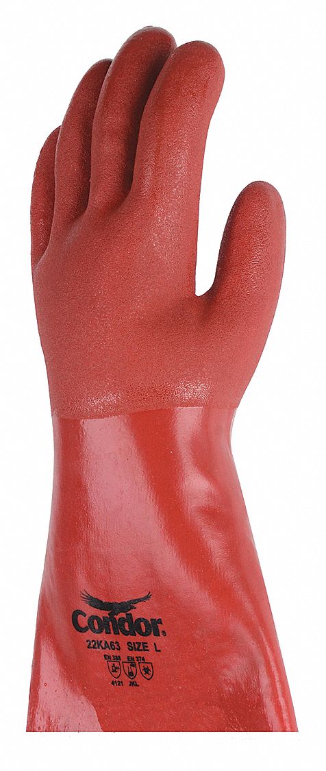 Chem Resist Glove PVC 14 In L Red PR