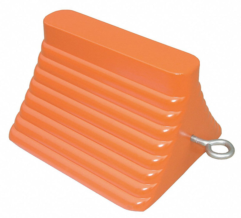 Wheel Chock Molded Rbr w/Stl Grab Orange