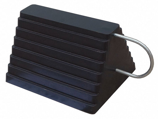 Wheel Chock Molded Rbr w/Stl Grab Black
