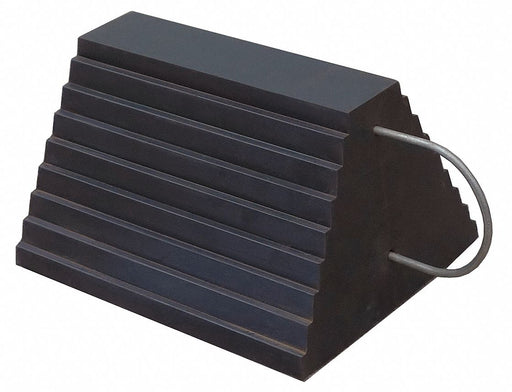 Wheel Chock Molded Rbr w/Stl Grab Black