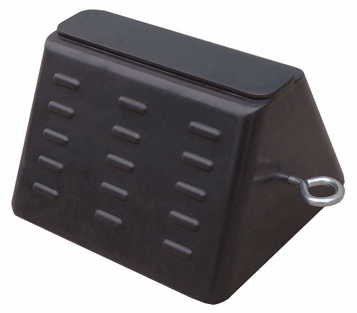 Wheel Chock Molded Rbr w/Stl Grab Black