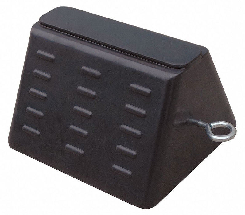 Wheel Chock Molded Rbr w/Stl Grab Black