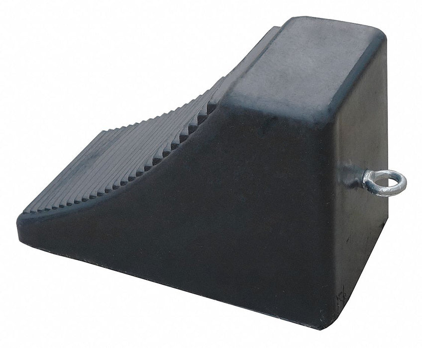 Wheel Chock Molded Rbr w/Stl Grab Black