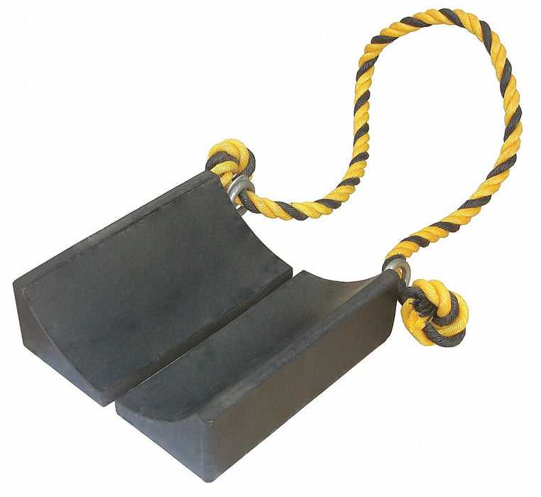 Wheel Chock Molded Rbr w/Stl Grab Black