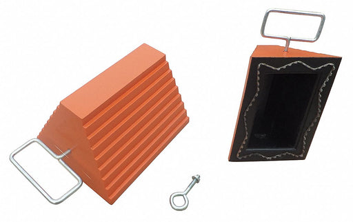Wheel Chock Molded Rbr w/Stl Grab Orange