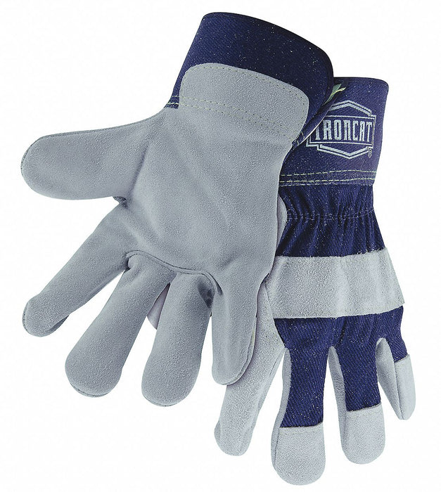 Lthr Palm Gloves Cowhide Blu/Gray S PK12