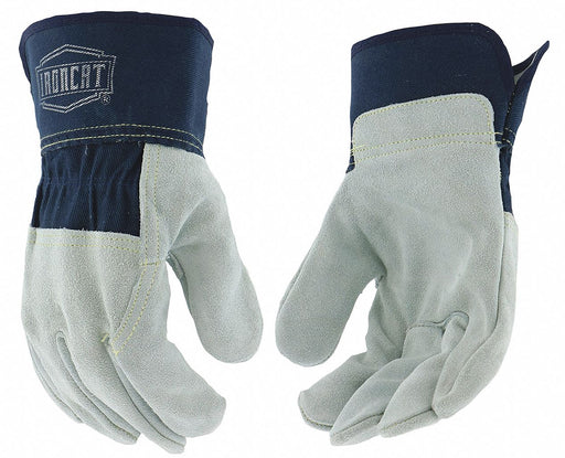 Lthr Palm Gloves Cowhide Blu/Gray M PK12