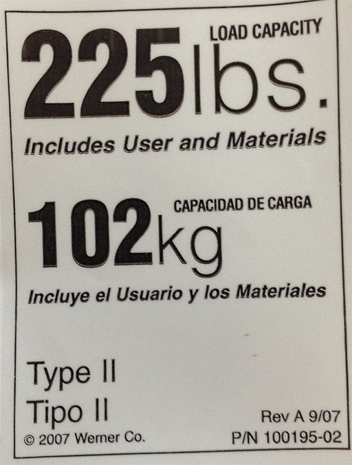 Duty Rating Label Replacement 225 lb