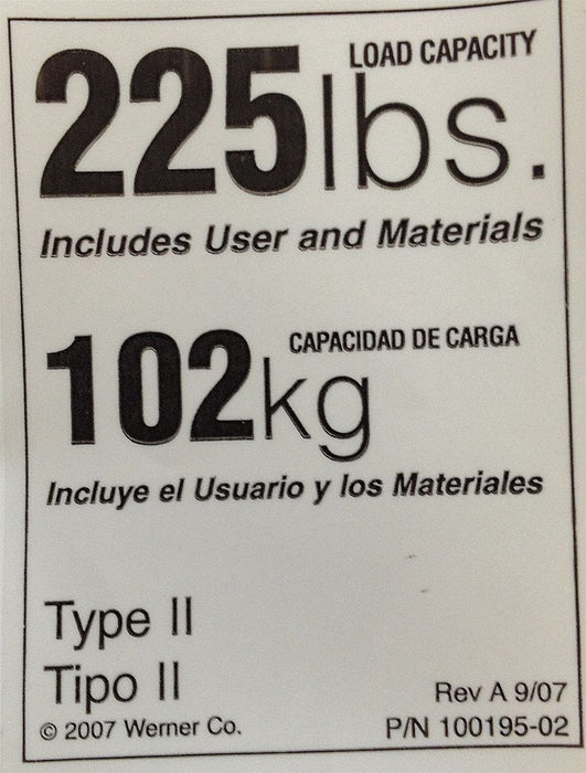 Duty Rating Label Replacement 225 lb