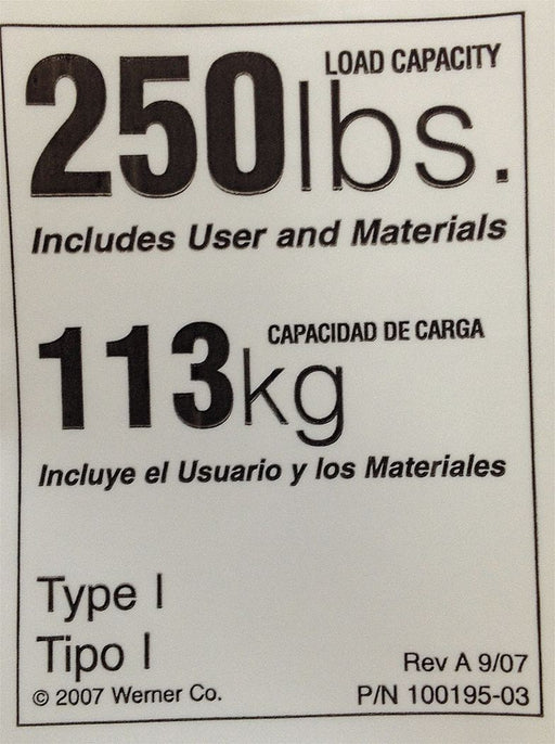 Duty Rating Label Replacement 250 lb