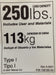 Duty Rating Label Replacement 250 lb