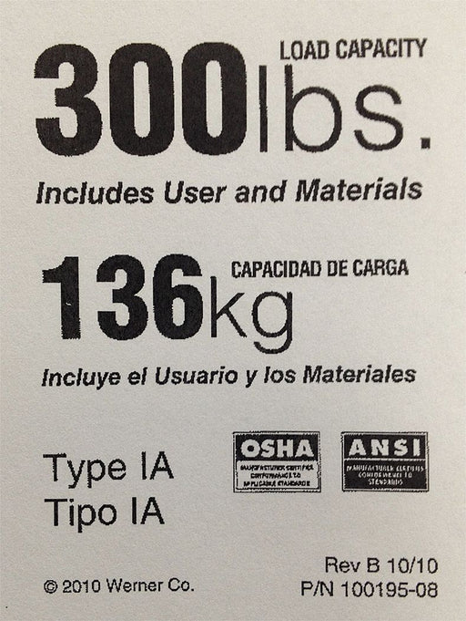 Duty Rating Label Replacement 300 lb