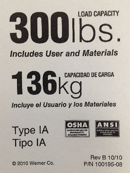Duty Rating Label Replacement 300 lb