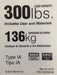 Duty Rating Label Replacement 300 lb
