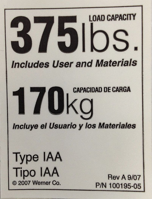 Duty Rating Label Replacement 375 lb