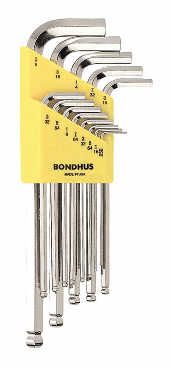Set 13 Plated Ball End L-Wrenches- Long