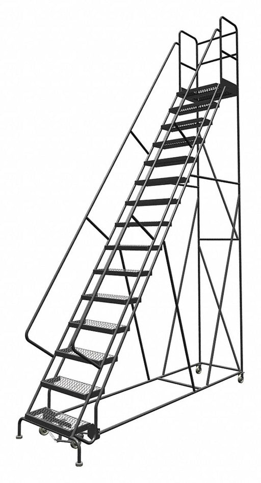 Rolling Ladder 15 Step Steel Serrated