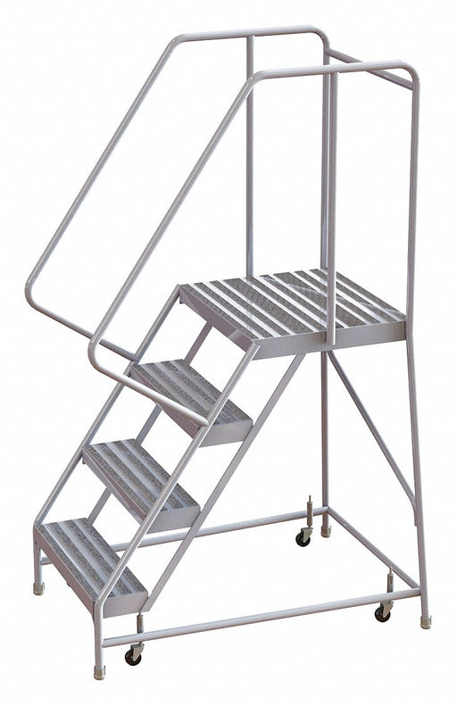 Rolling Ladder 4 Step Aluminum Ribbed