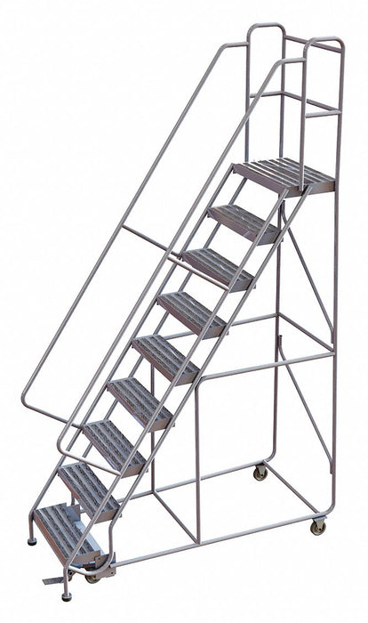 Rolling Ladder 9 Step Aluminum Ribbed