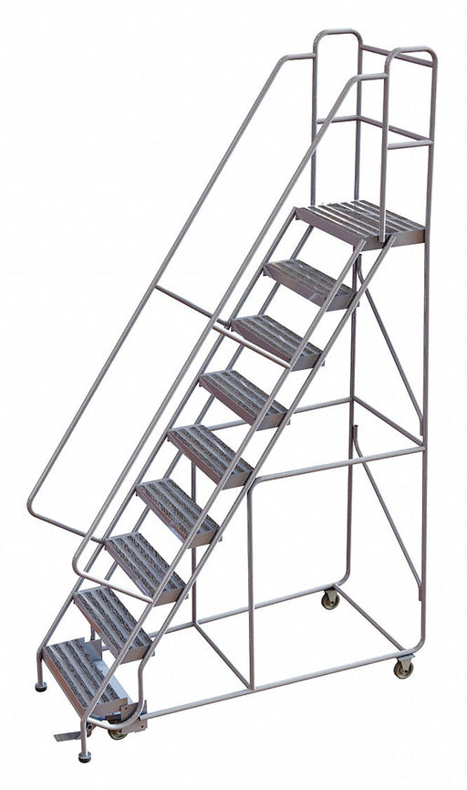 Rolling Ladder 9 Step Aluminum Ribbed