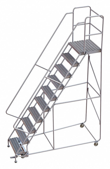 Rolling Ladder 10 Step Aluminum Serrated