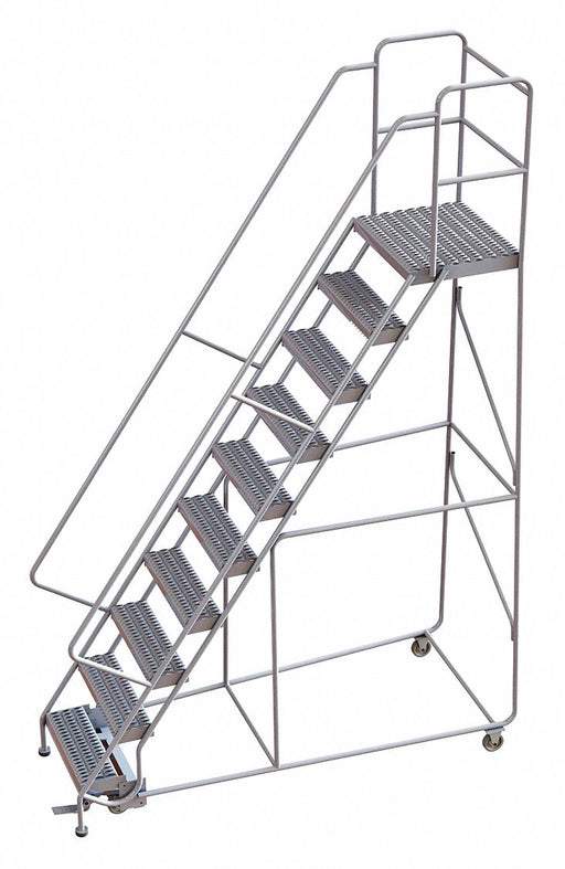 Rolling Ladder 10 Step Aluminum Serrated