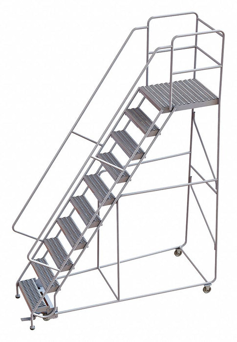 Rolling Ladder 10 Step Aluminum Serrated