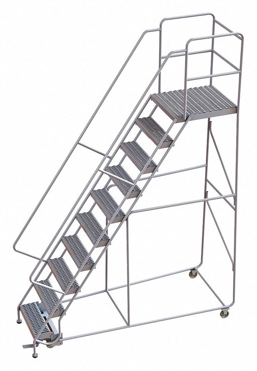 Rolling Ladder 10 Step Aluminum Serrated