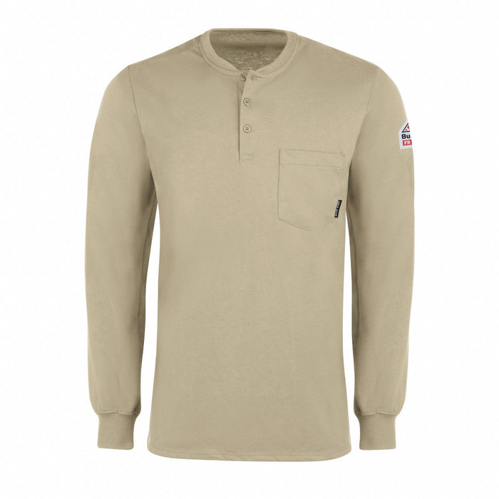 Ls Fr Interlock Henley Khaki 6.25 Oz
