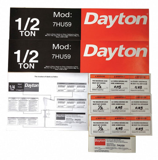 Jib Crane Label Kit For Use With 7HU59