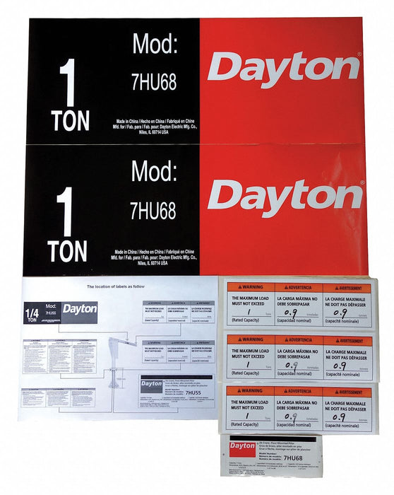 Jib Crane Label Kit For Use With 7HU68