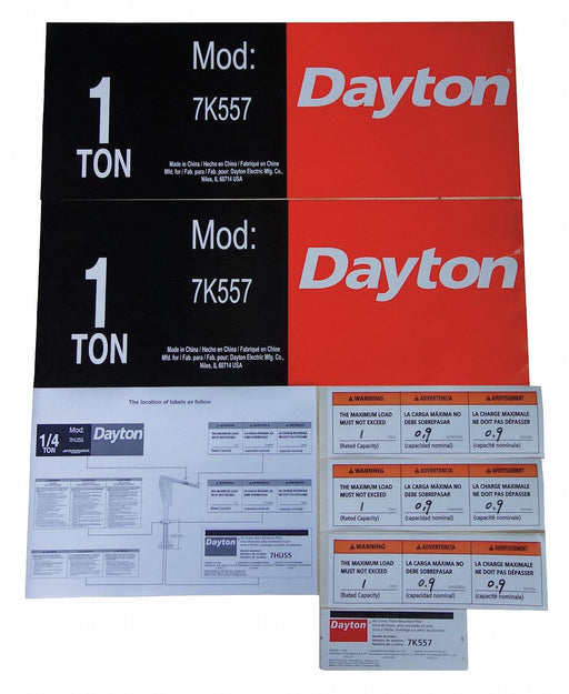 Jib Crane Label Kit For Use With 7K557