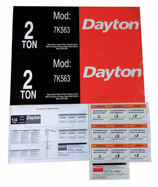 Jib Crane Label Kit For Use With 7K563