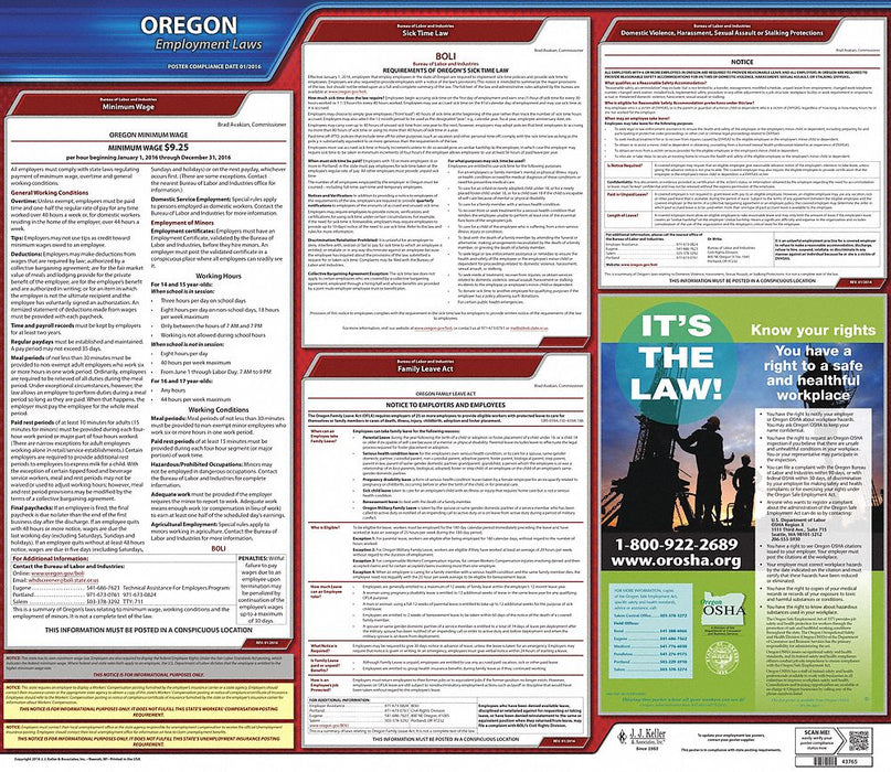 Labor Law Poster State Labor Law OR