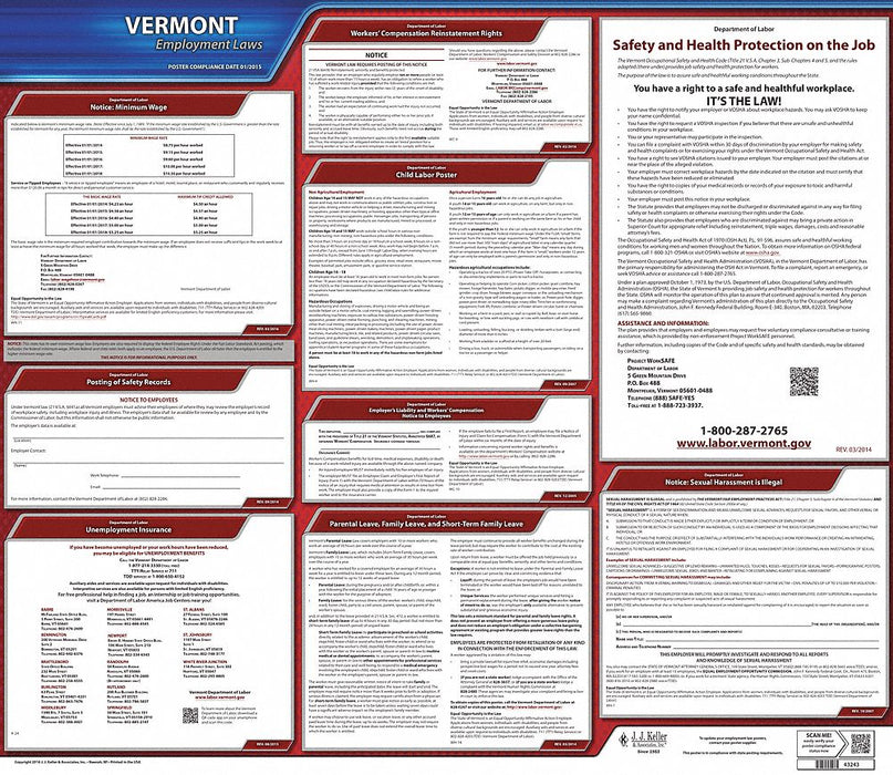 Labor Law Poster State Labor Law VT