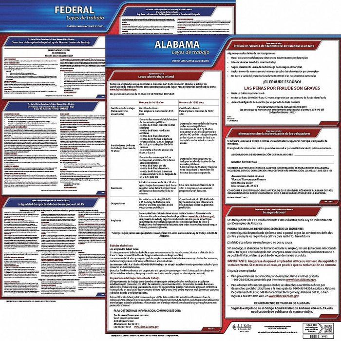 Labor Law Poster Kit AL Spanish 19 in W