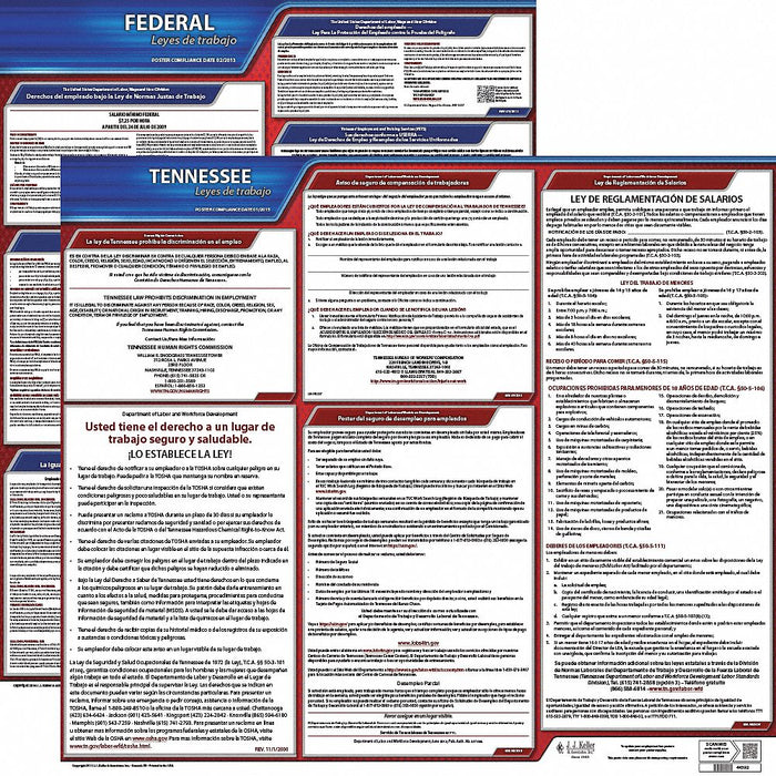 Labor Law Poster Fed/STA TN SP 20inH 1yr