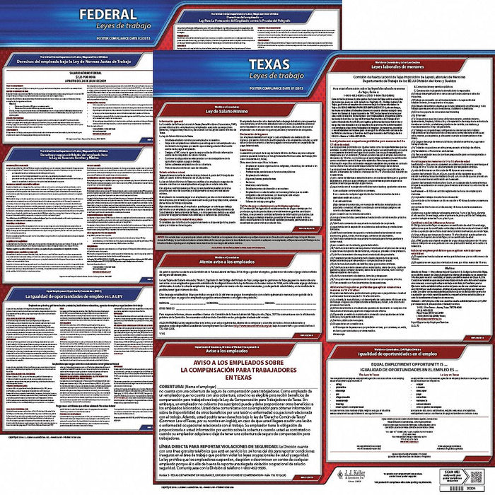 Labor Law Poster Spanish TX Plastic