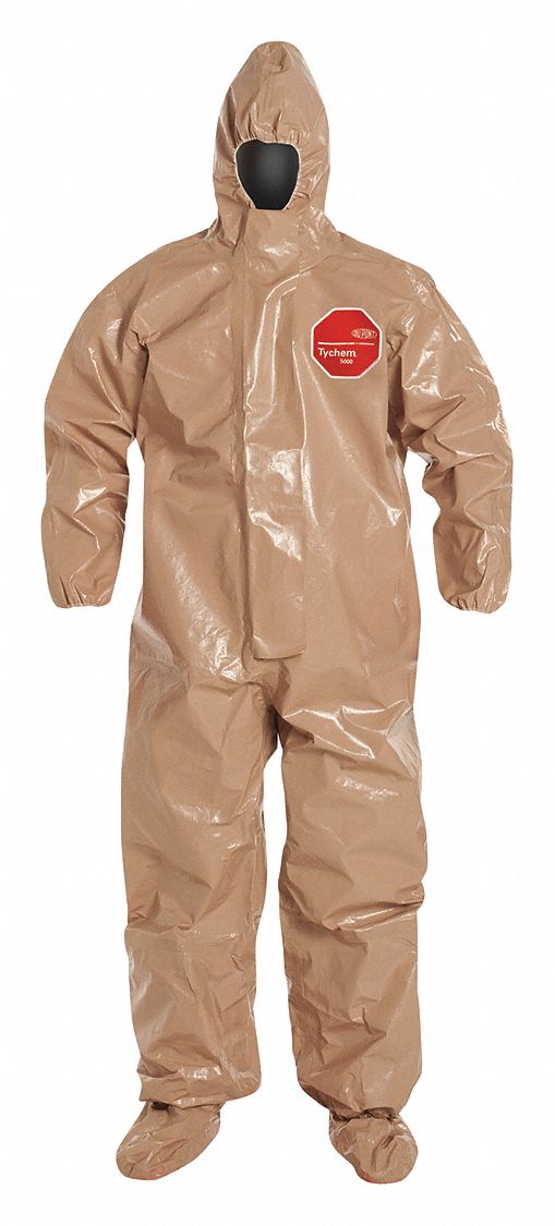 Hooded Coveralls Tan 2XL Elastic PK6