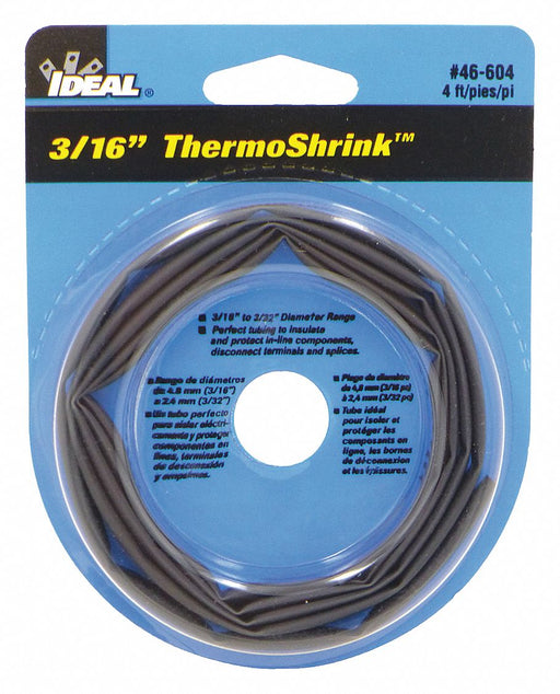 Shrink Tubing 4 ft Blk 0.205 in ID PK5