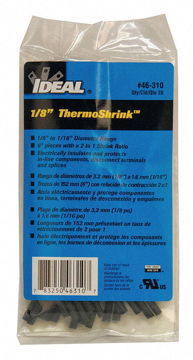 Shrink Tubing 6 in Blk 0.146 in ID PK20