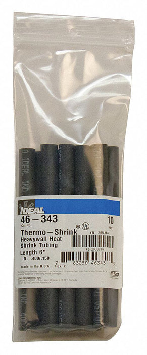Shrink Tubing 6 in Blk 0.4 in ID PK10