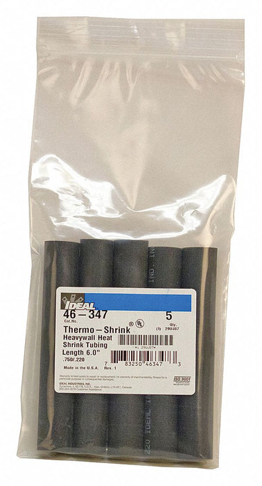 Shrink Tubing 6 in Blk 0.75 in ID PK5