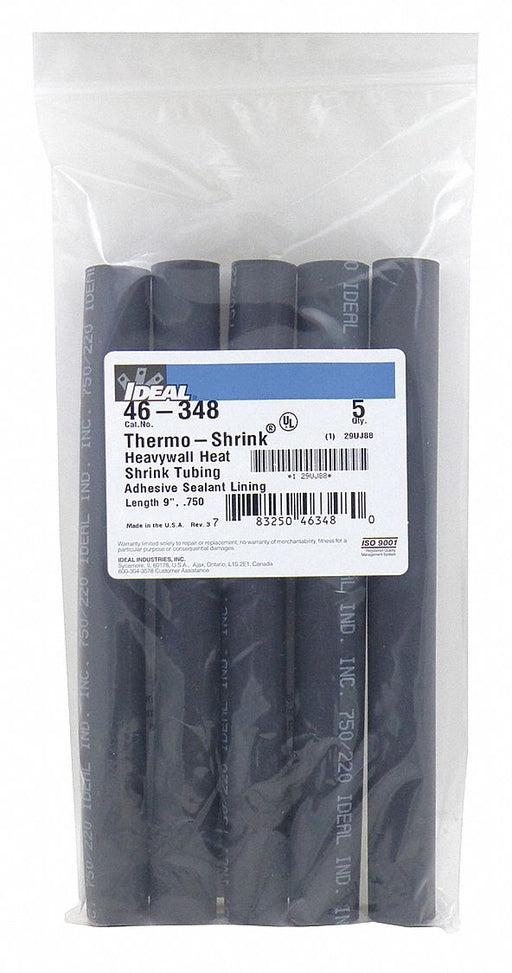 Shrink Tubing 9 in Blk 0.75 in ID PK5