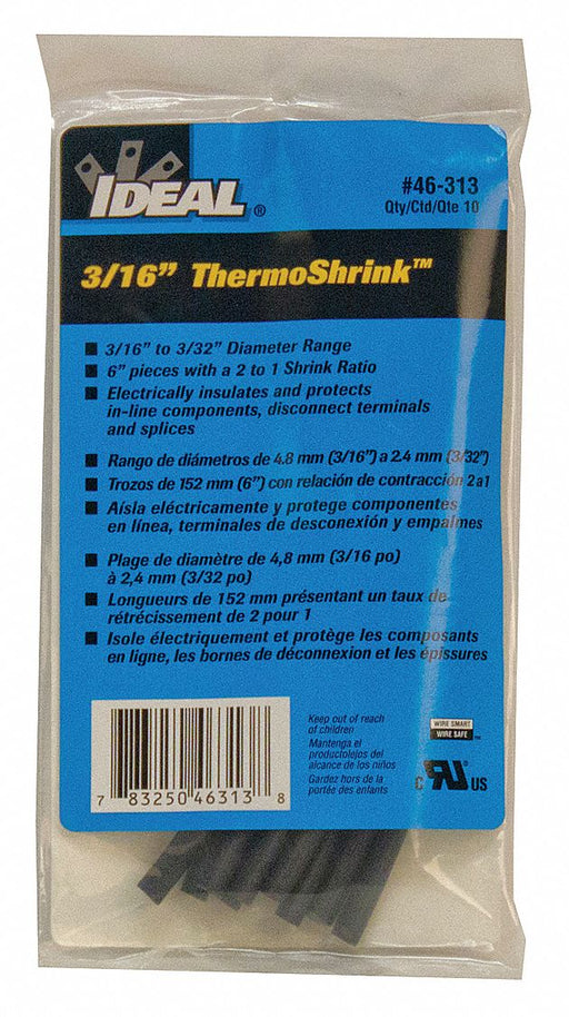 Shrink Tubing 6 in Blk 0.205 in ID PK10