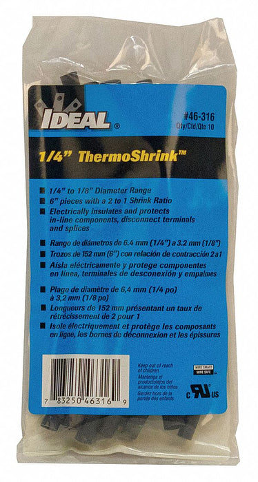 Shrink Tubing 6 in Blk 0.268 in ID PK10