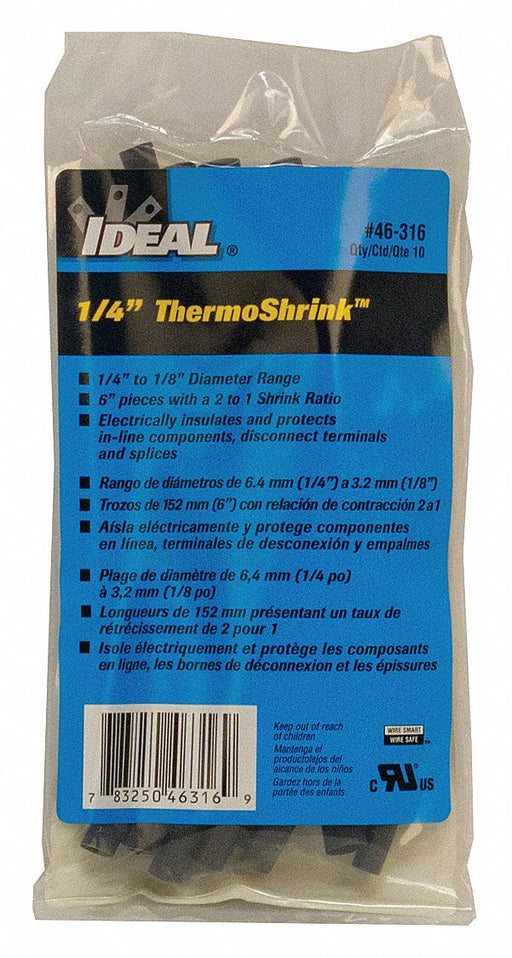 Shrink Tubing 6 in Blk 0.268 in ID PK10