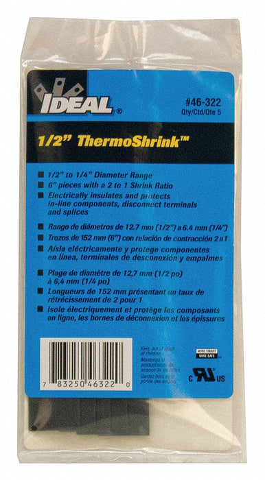 Shrink Tubing 6 in Blk 0.539 in ID PK5