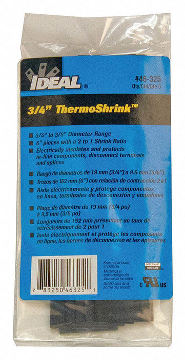 Shrink Tubing 6 in Blk 0.807 in ID PK5